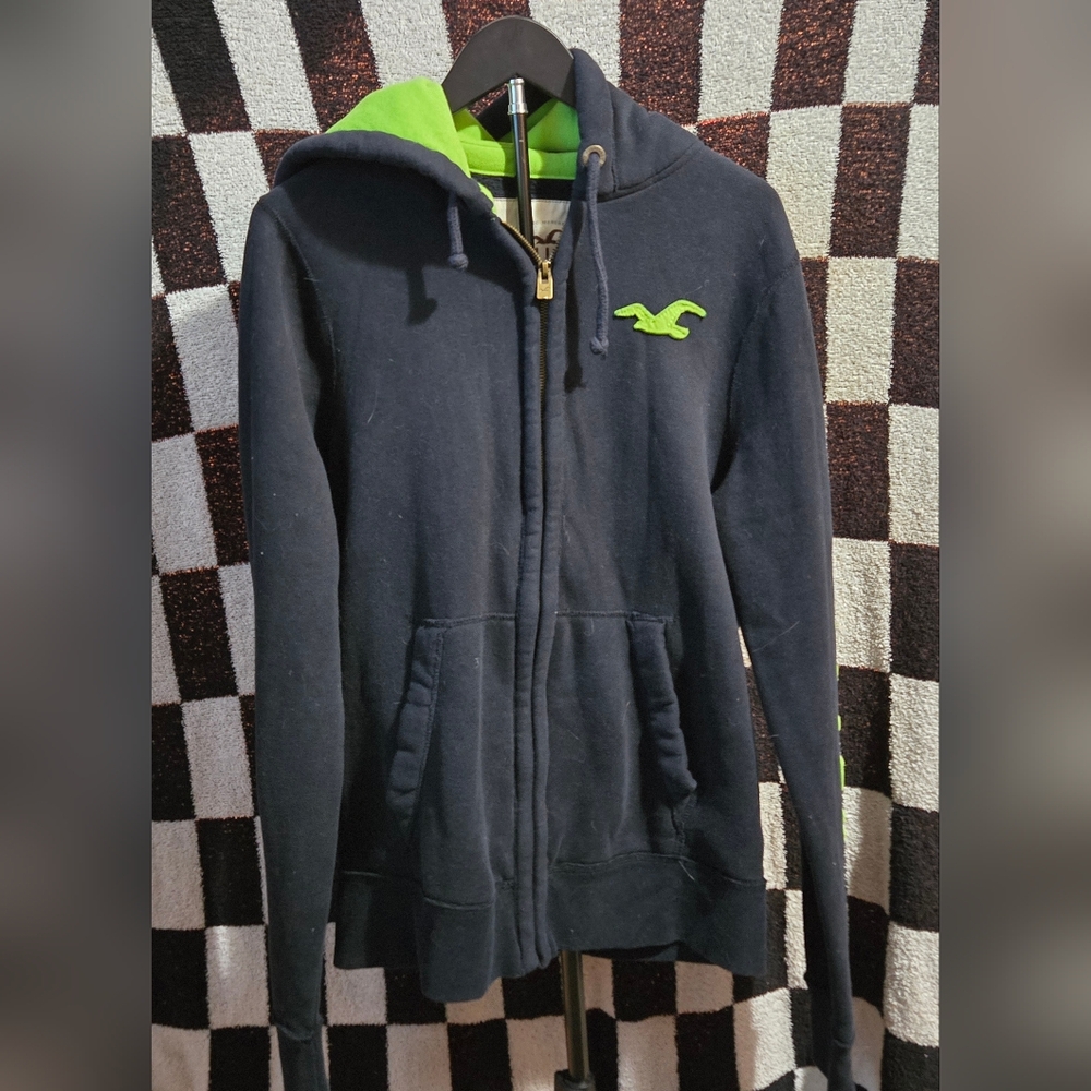 Vintage Y2K Hollister Hoodie Black Green Size Large Distressed men's
